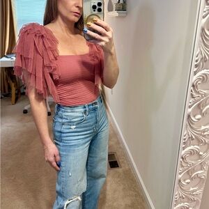 Elegant Ruffled Sleeve bodysuit in Dusty Rose